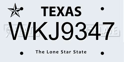 WKJ9347 Texas License Plate