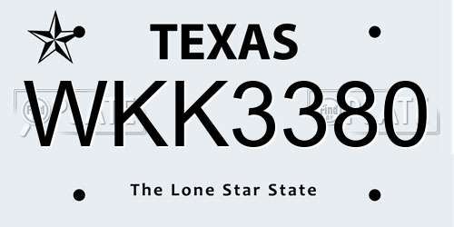 WKK3380 Texas License Plate