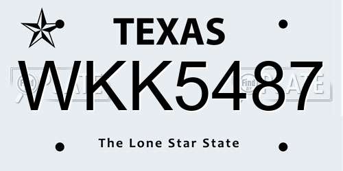 WKK5487 Texas License Plate