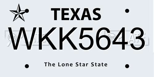 WKK5643 Texas License Plate