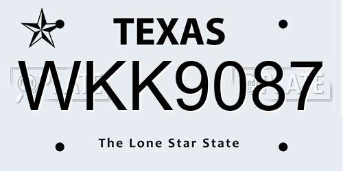 WKK9087 Texas License Plate