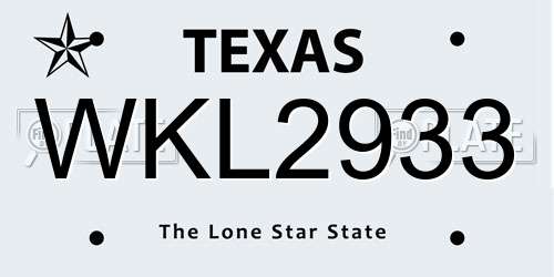 WKL2933 Texas License Plate