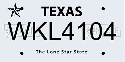 WKL4104 Texas License Plate