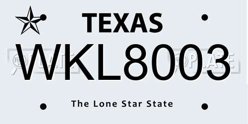 WKL8003 Texas License Plate