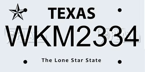 WKM2334 Texas License Plate