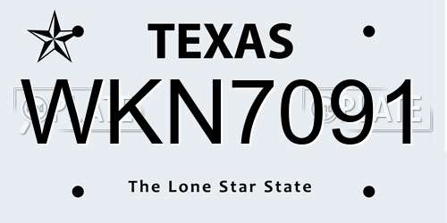 WKN7091 Texas License Plate