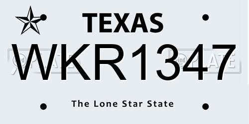 WKR1347 Texas License Plate