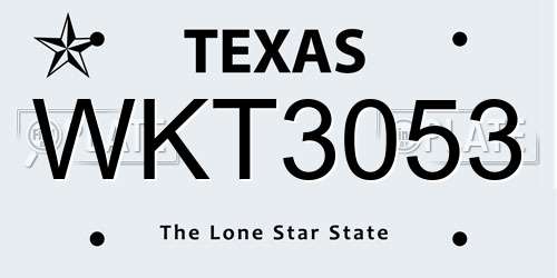 WKT3053 Texas License Plate