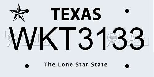WKT3133 Texas License Plate