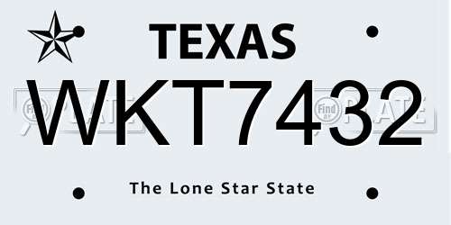 WKT7432 Texas License Plate