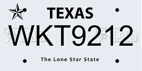 WKT9212 Texas License Plate