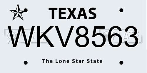 WKV8563 Texas License Plate