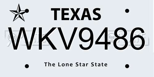 WKV9486 Texas License Plate