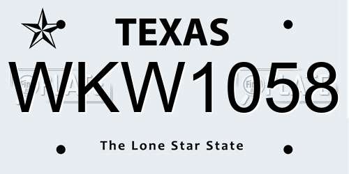 WKW1058 Texas License Plate