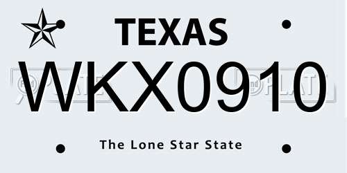 WKX0910 Texas License Plate