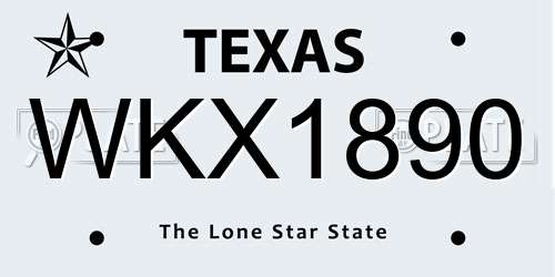 WKX1890 Texas License Plate