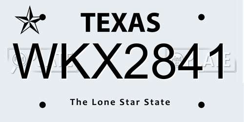 WKX2841 Texas License Plate