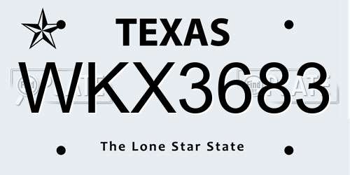 WKX3683 Texas License Plate