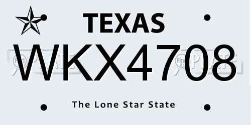 WKX4708 Texas License Plate