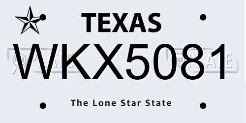 WKX5081 Texas License Plate