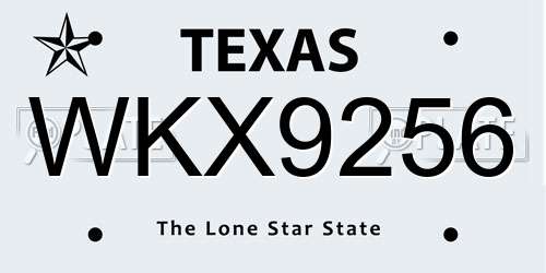 WKX9256 Texas License Plate