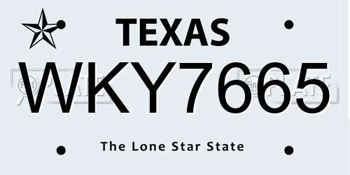 WKY7665 Texas License Plate