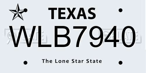 WLB7940 Texas License Plate