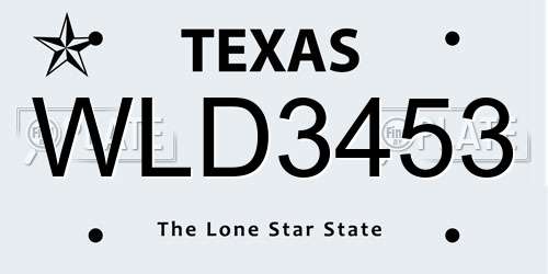 WLD3453 Texas License Plate