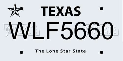 WLF5660 Texas License Plate