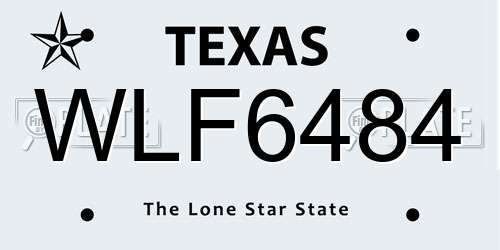 WLF6484 Texas License Plate