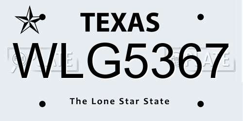 WLG5367 Texas License Plate