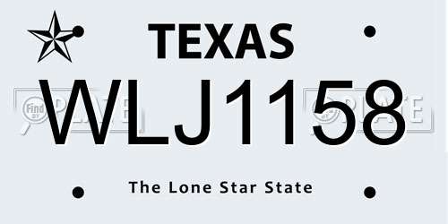 WLJ1158 Texas License Plate