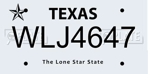 WLJ4647 Texas License Plate
