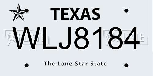 WLJ8184 Texas License Plate