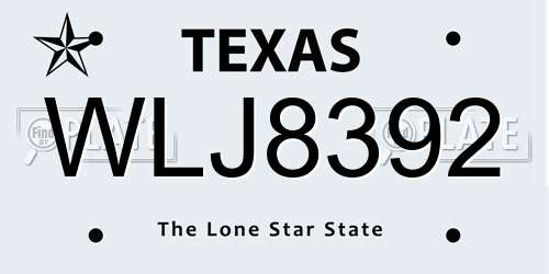 WLJ8392 Texas License Plate