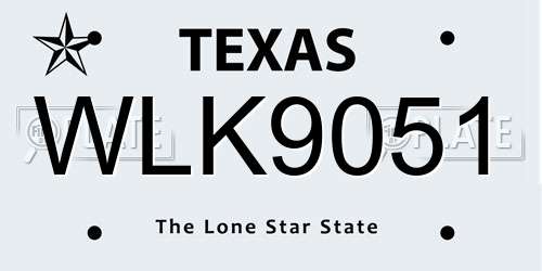 WLK9051 Texas License Plate