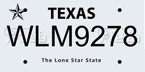 WLM9278 Texas License Plate