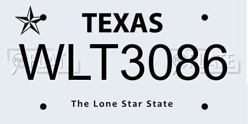 WLT3086 Texas License Plate