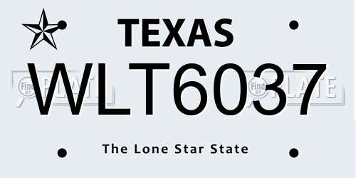 WLT6037 Texas License Plate