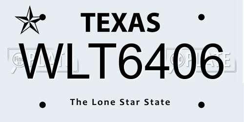 WLT6406 Texas License Plate