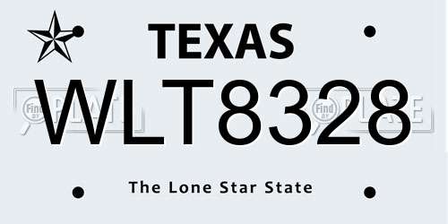 WLT8328 Texas License Plate