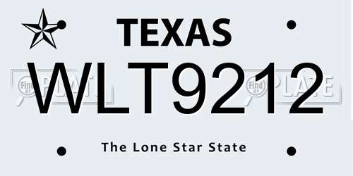 WLT9212 Texas License Plate