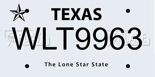 WLT9963 Texas License Plate