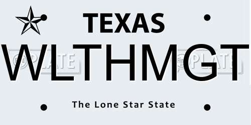 WLTHMGT Texas License Plate