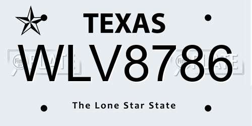 WLV8786 Texas License Plate