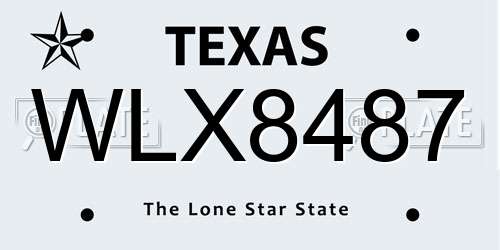WLX8487 Texas License Plate