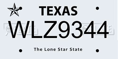 WLZ9344 Texas License Plate