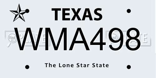WMA498 Texas License Plate