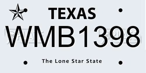 WMB1398 Texas License Plate