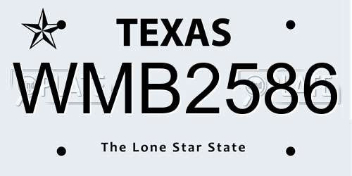 WMB2586 Texas License Plate